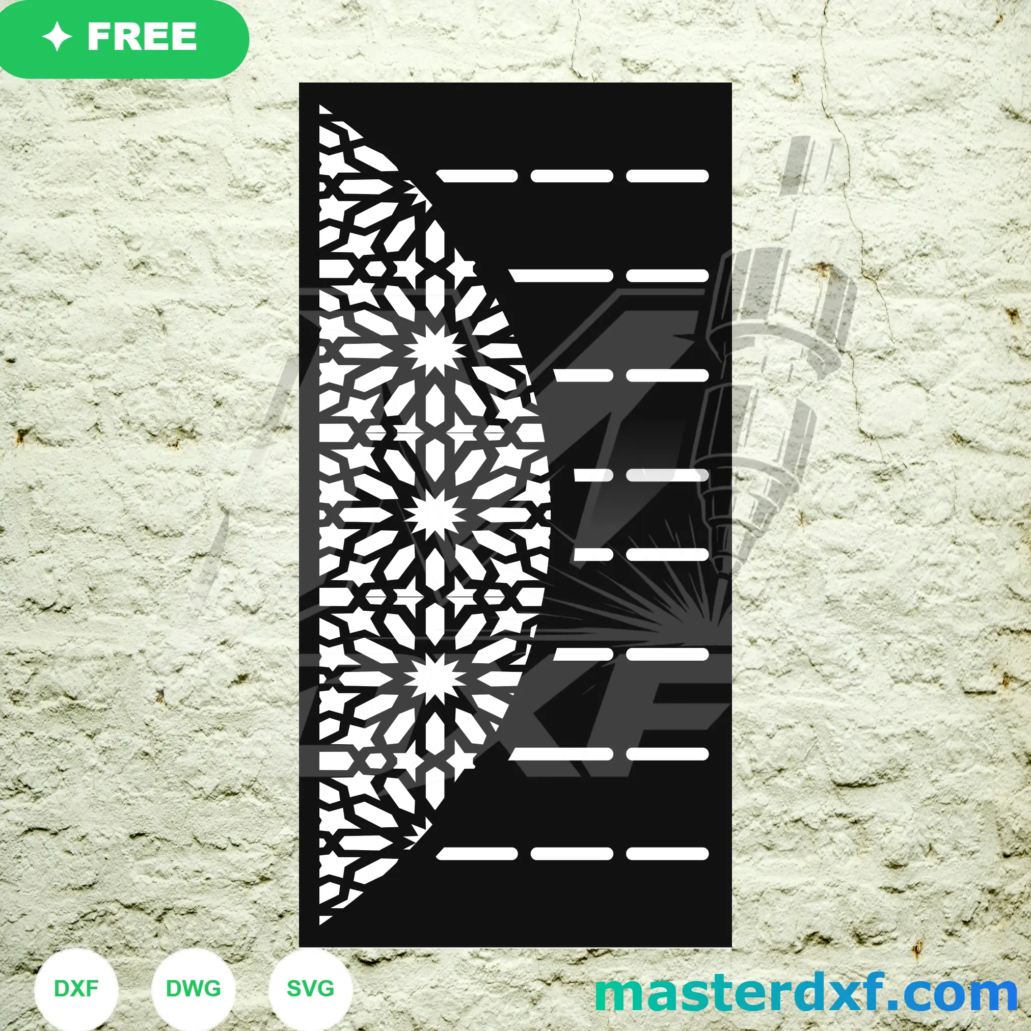 Modern Half Islamic Star Half Minimalist Slats Privacy Screen DXF File